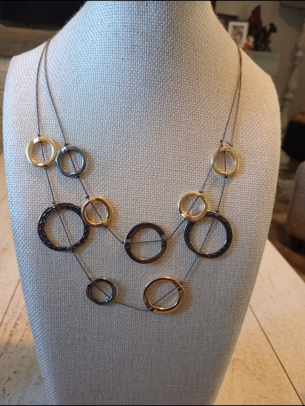 paparazzi Gold & Gunmetal Double Strand Circle Link Necklace